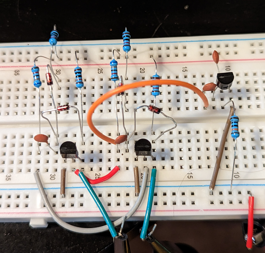 improved astable multivibrator breadboard